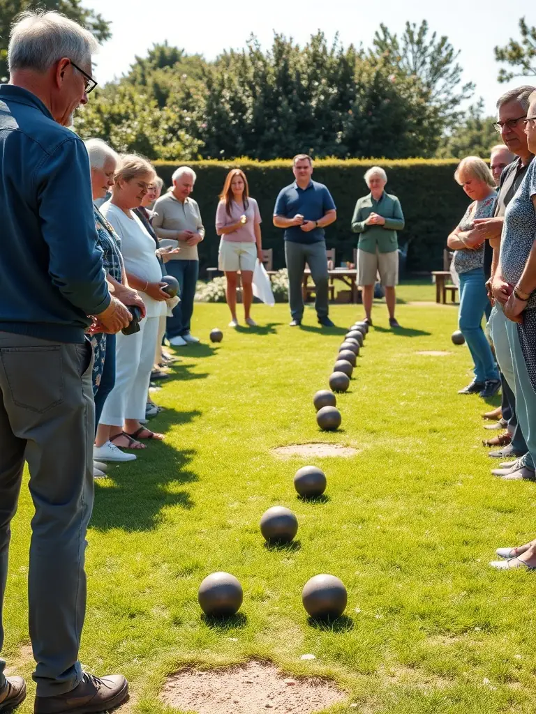 A photograph of children learning to play pétanque, emphasizing the organization's commitment to youth engagement and skill development.